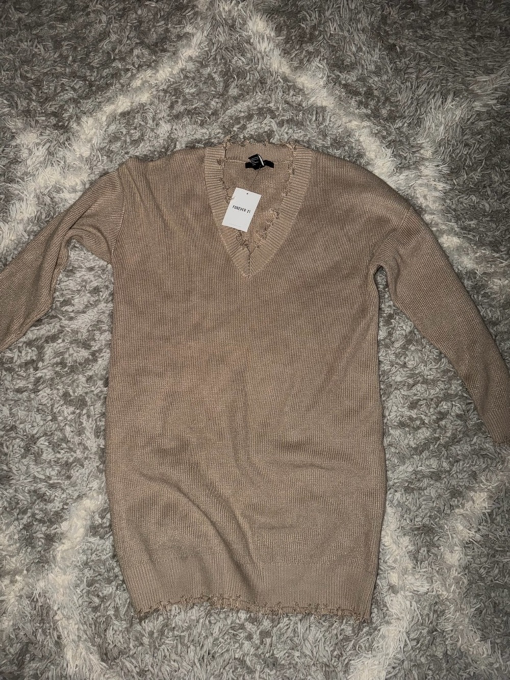 Forever 21 V-Neck Longline Sweaterdress in Taupe